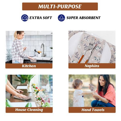 Poyday Paper Towels Washable Roll: 25Pack Cotton Cloth Paper Towels 11.8x11.8In Absorbent Soft Flannel Paperless Towels Alternative for Kitchen Reusable Napkins Zero Waste (Flower, Large)