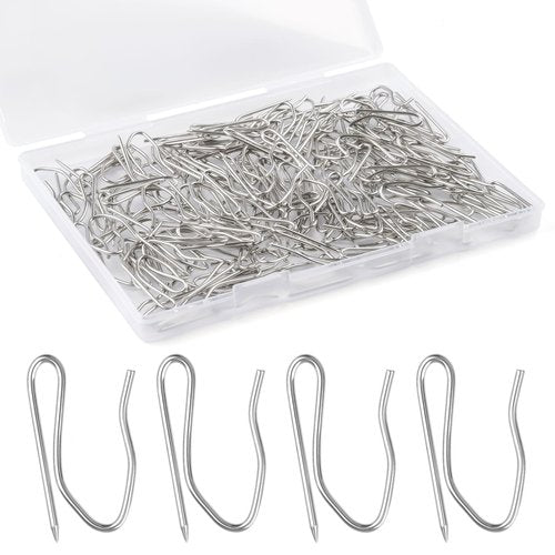 MOWPOG 140 PCS Metal Curtain Hooks for Drapes, 1.2 in Rustproof Drapery Pins for Pinch Pleat Curtain, S-Shaped Pin-On Hook for Window, Door, Shower, RV Curtains