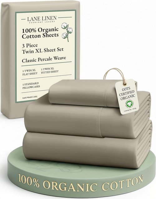 LANE LINEN 100% Organic Cotton Twin Sheet Set - Soft, Comfy, Temperature Regulating, Silver