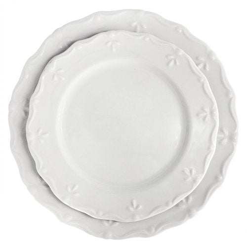 Elama Henryi 18 Piece Embossed Rim Detail Porcelain White Dinnerware Set, Tableware Set, Serveware (18 Piece)