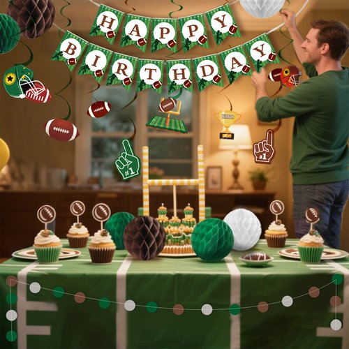Football Party Decorations Football Hanging Swirl Decorations Football Football Birthday Banner Honeycomb Balls Circle Dots Garland for Football Season Game Day Tailgate Party Home Decor Supplies