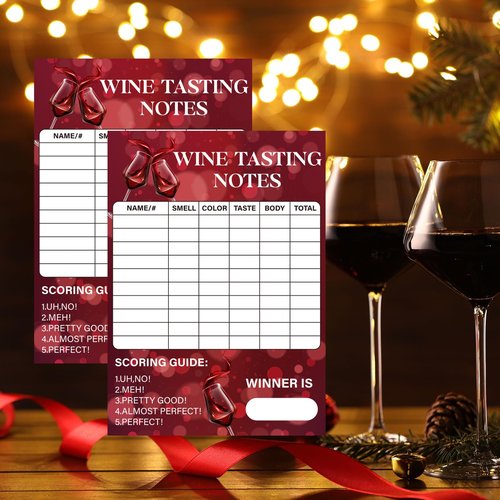 48pcs Wine Tasting Scorecards 5 x 7" Wine Score Rating Scorecard Sheet Wine Tasting Party Card for Blind Tasting 101 Single Party Girls Night Out Tasting Wine Club Event Gathering Winery Dinner Party