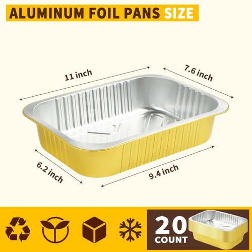 20 Pack 11"×8" Aluminum Pans with Lids Heavy Duty 5 LB Capacity Foil Food Containers with Lid, Disposable Tin Foil Pans with Lids for Baking, Meal Prep, Freezer, Heating and Takeout