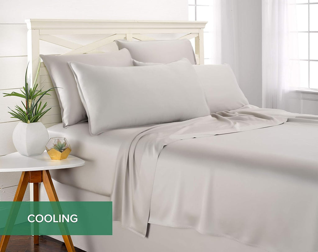 Pure Bamboo King Sheets - Luxuriously Soft 100% Organic Viscose Bed Sheet Set | Cooling & Durable (King, Silver Pearl)