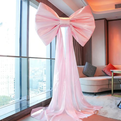 Large Pink Bow Birthday Decorations, 31'' x 60'' Big Bow Themed Backdrop Room Wall Decor Wedding Engagement Bachelorette Baby Shower Bridal Christmas Tree Decoration (Large)
