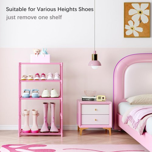 HITHIM 3-Tier Pink Shoe Racks for Women/Girls/Kids' Closet, Small Shoe Storage for 5-7 Pairs, Lightweight Stackable Shoe Shelf Organizer for Entryway, Front Door Entrance, Bedroom