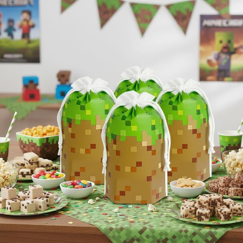 30PCS 7 x 10Inch Pixel Miner Favor Bags Pixel Themed Treat Goodie Bags for Birthday Party Supplies Video Game Party Candy Bag for Kids