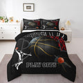 Basketball Room Bedding for Boys Sport Dunk Basketball Comforter Set Queen Size for Kids Teens, 3D Black Ball Printed Bedding Comforter Sets Sport Game Ball Theme Duvet Insert Basketball Player Quilt