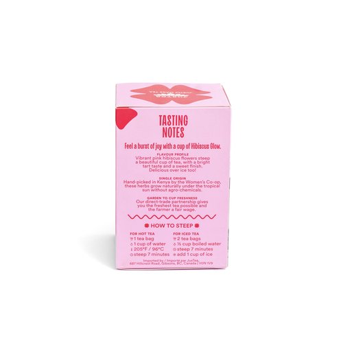 JusTea HIBISCUS GLOW | Herbal Tea Bags, Caffeine-Free, Organic Hibiscus Tea | Fair-Trade | Plastic-Free Tea Bags | Vegan, Sugar-Free, Gluten-Free | 16 Tea Bags
