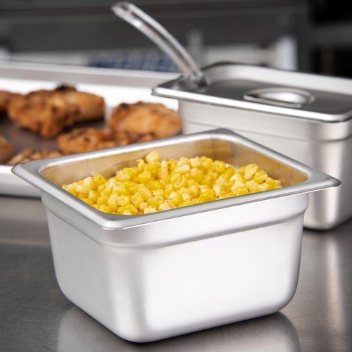 Carlisle FoodService Products DuraPan Food Pan, 1/6 Size Stainless Steel Container for Storing and Serving Food in Commercial Kitchen, 1.6 Qt, 6 Count