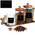 Suclain 3 Pcs Glass Coffee Container with Wooden Lid Spoon Shelf Labels Clear Airtight Jar Food Storage Canister Set for Sugar Spice Coffee Bean Holder Housewarming Gift(13.5,20,25 oz,Acacia Brown)