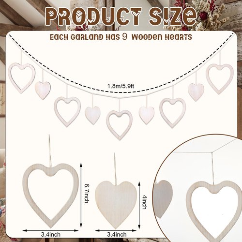 Chunful Valentine's Day Heart Garland Decorations Rustic Wooden Love Strings Banner for Valentines Day Hanging Indoor Decor Farmhouse Home Office Wall Fireplace Mantel Window Party Supplies