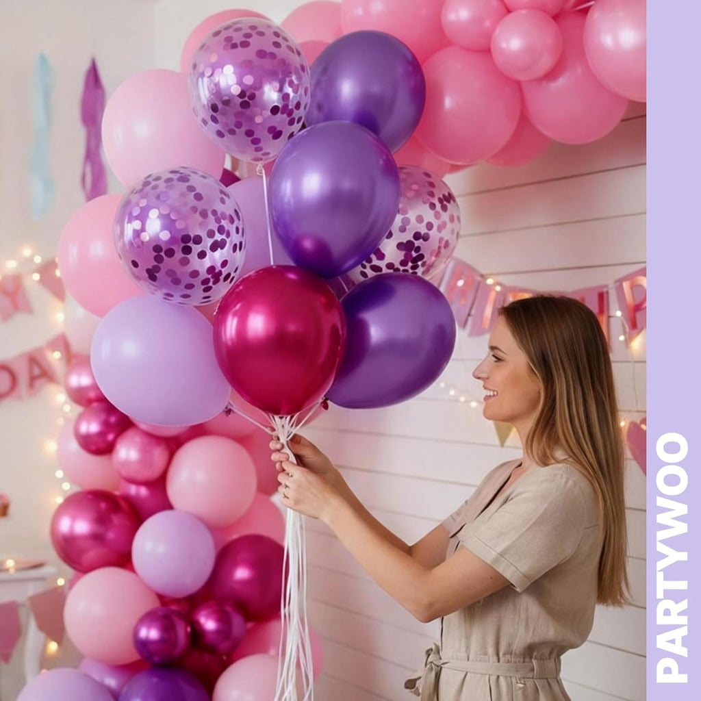 PartyWoo 66pcs Pink & Purple Balloons - 12 Inch Pastel Metallic & Confetti for Baby Shower & Birthday Decor