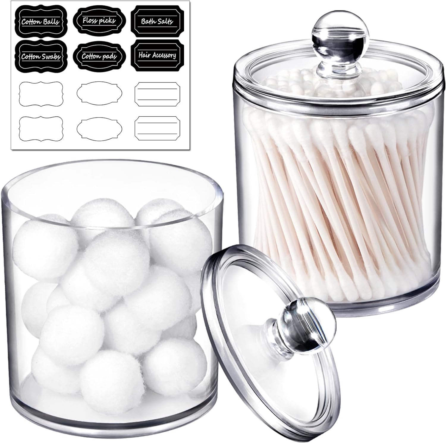 SheeChung Clear Acrylic Qtip Holder - Shatterproof Bathroom Organizer Jars | Minimalist Cotton Swab Canisters