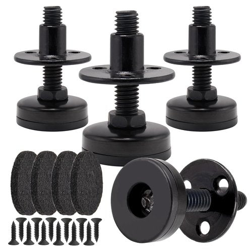NEWBYTEK Furniture Leveling Feet Heavy Duty, Adjustable Furniture Feet Levelers Screw on Heavy Duty Desk/Chair/Cabinet/Dresser/Bench Leg Leveler, Round T-Nut Kit 3/8”-16 Thread (4 Pack, Black)