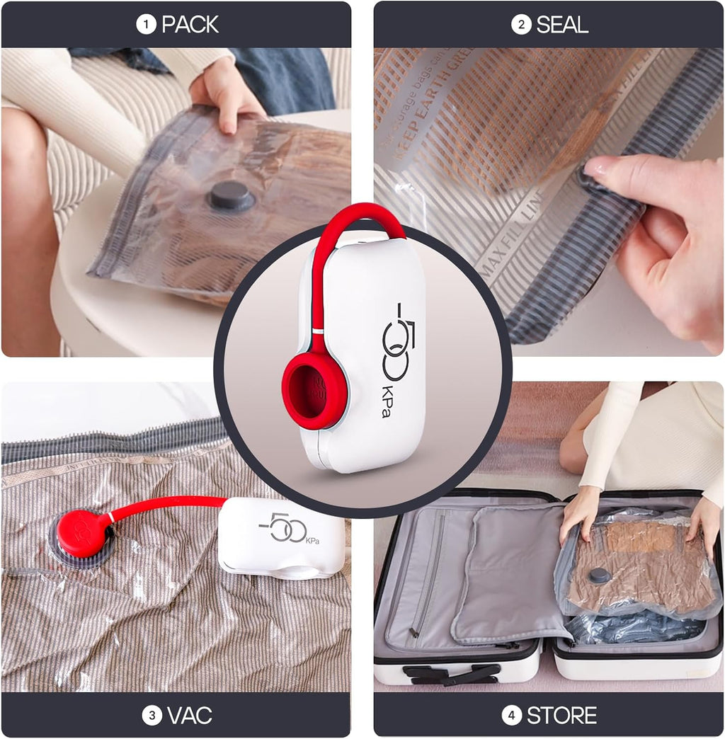 VMstr Vacuum Seal Compression Bags - 12-Pack Travel Space Saver Bags with Electric Pump for Clothing