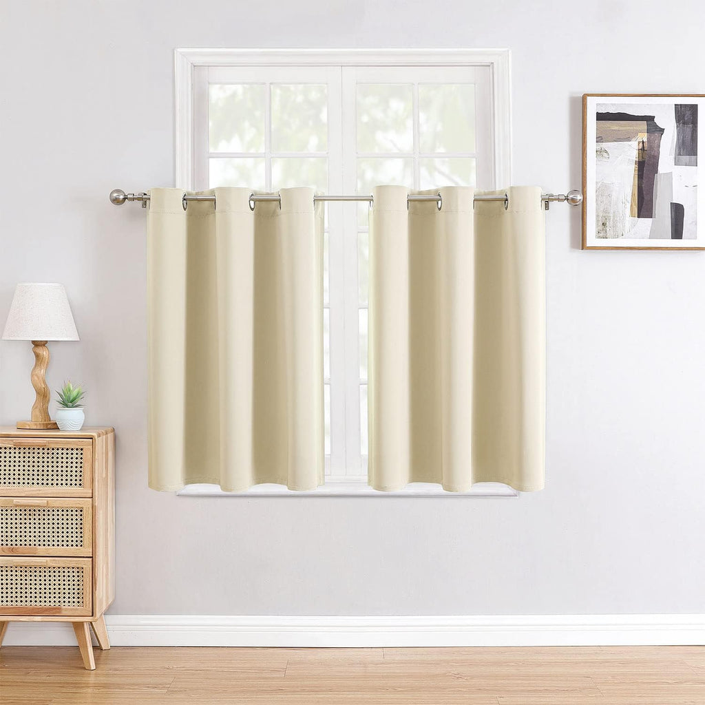 ChrisDowa Small Window Curtains - Grommet Thermal Insulated Room Darkening Panels (Beige, 52 x 36 Inch)