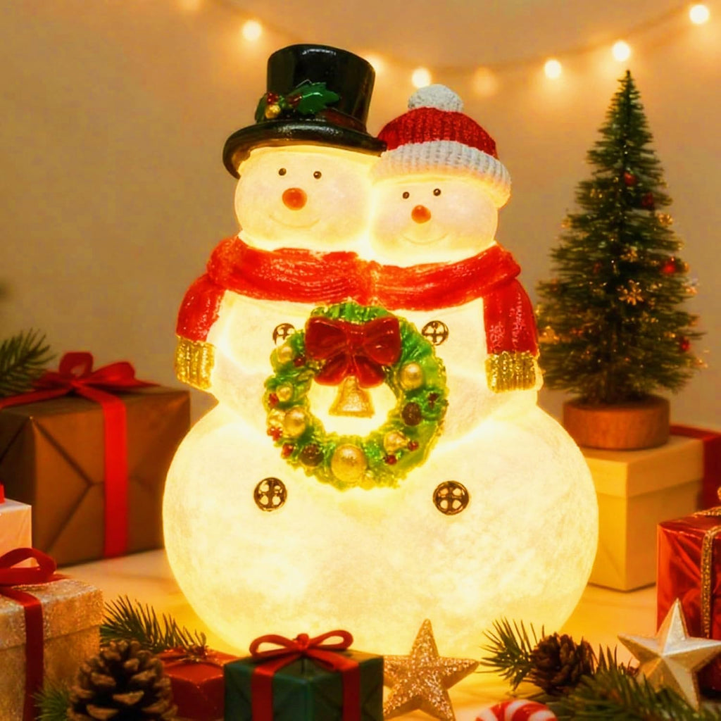 Snowman Couple Figurines - Charming Resin Christmas Decorations | Festive Tabletop Home Decor