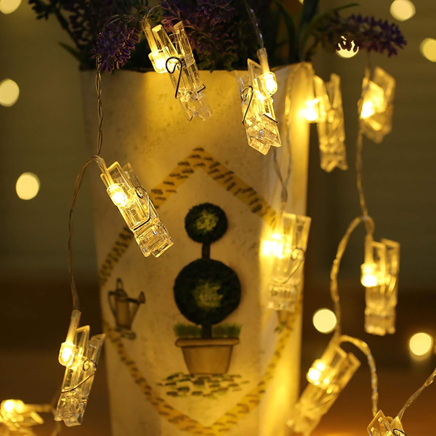 Skiennix Photo Clips String Lights - 20 LED Warm White Fairy Lights, 9.8Ft for Dorm & Party Décor