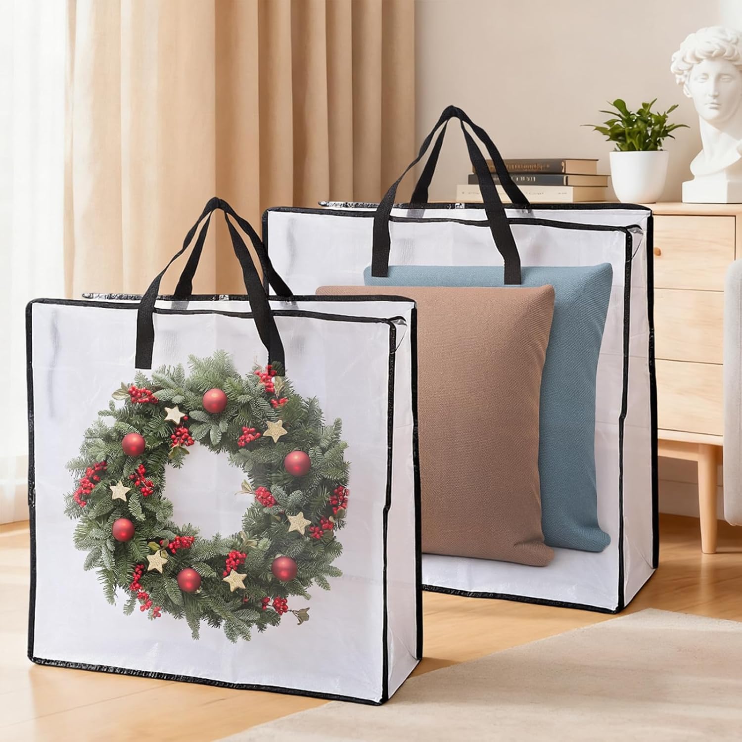 Skiennix Wreath Storage Container - 25-Inch Durable Polyester Bag for Holiday Decorations | 3 PCS Set