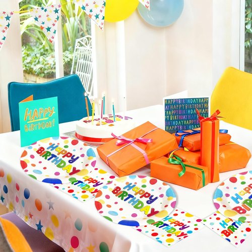 50 PCS Happy Birthday Paper Plates and Napkins Serve 25, 9 inches Colorful Polka Dots Cake Dessert Plates Disposable Dinnerware Tableware Table Decor Decorations for Dinner Bday Party Supplies