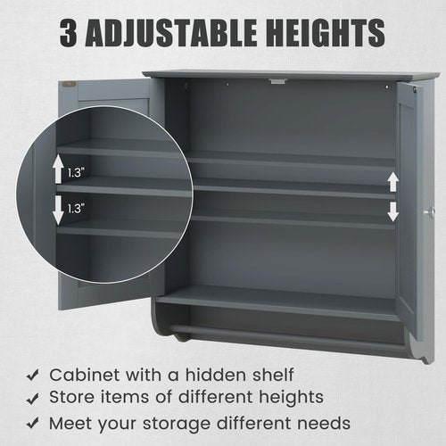 LOKO Wall Mounted Bathroom Cabinet with Towel Bar, Hanging Over The Toilet Storage Cabinet w/Adjustable Shelf, Medicine Cabinet Space-Saving Storage Organizer for Bathroom or Kitchen (Grey)