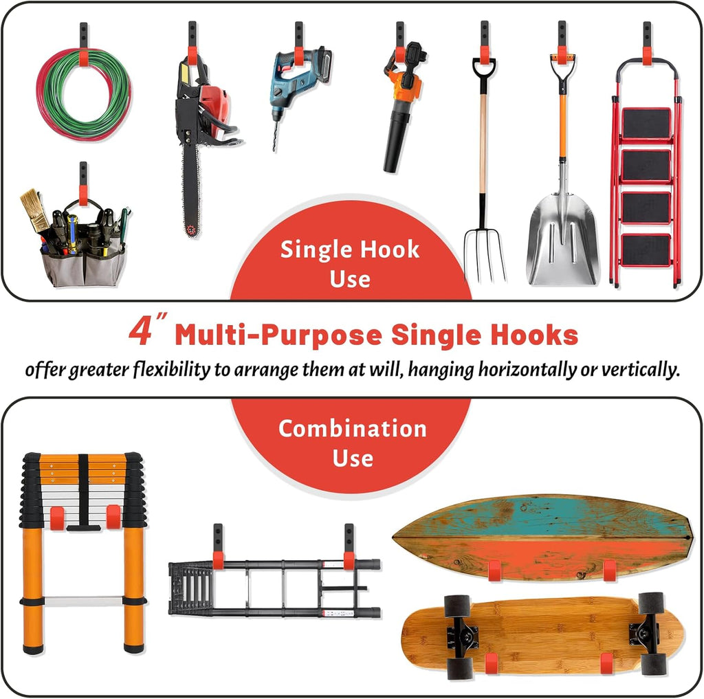 Skiennix 4-Inch Heavy Duty Garage Hooks - 6 Pack Wall Mount Tool Organizers | Holds Up to 55 lbs