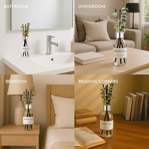 Clesh Eucalyptus Reed Diffuser Set - 6.7 Oz Home Fragrance with Sticks for Elegant Bathroom Decor