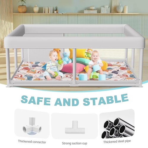 Hiaksedt Baby Playpen - Sturdy Safety Play Yard with Mat | 65 x 50 Inch for Indoor & Outdoor Use