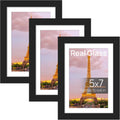 Upsimples 5x7 Picture Frame Set of 3 - High Definition Glass for 4x6 or 5x7 Photos | Black Wall & Tabletop Display