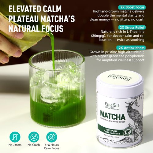 Emerail Ceremonial Grade Green Tea Matcha Powder, Premium First Harvest Unsweetened, 100% Pure Matcha for Lattes, Smoothies, and Baking (40g / 1.4oz)