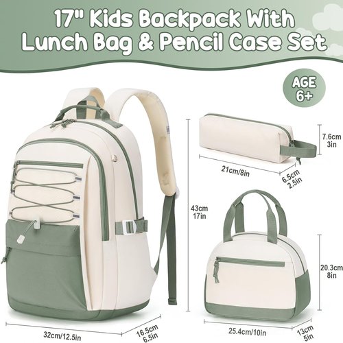 Fimibuke Kids Backpack Set - 3 PCS Waterproof Girls' Bookbag with Lunch Box & Pencil Case | Lightweight Travel Bag for School