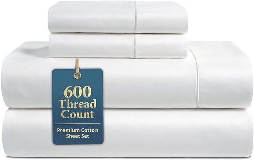 LANE LINEN King Size Sheets Set - 600 Thread Count 100% Cotton, Naturally Cool & Durable - White