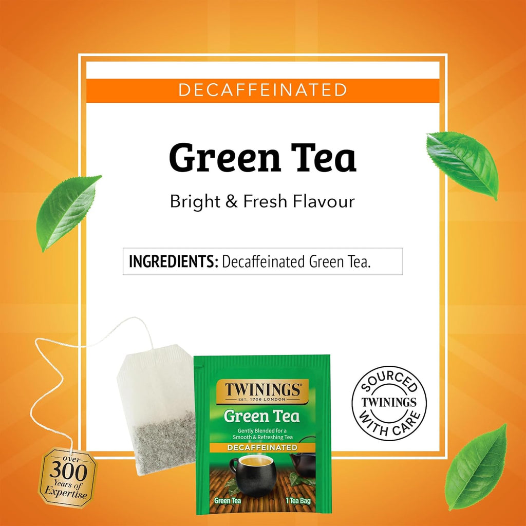 Twinings Decaffeinated Green Tea - Smooth Flavor & Enticing Aroma - 100 Individually Wrapped Teabags