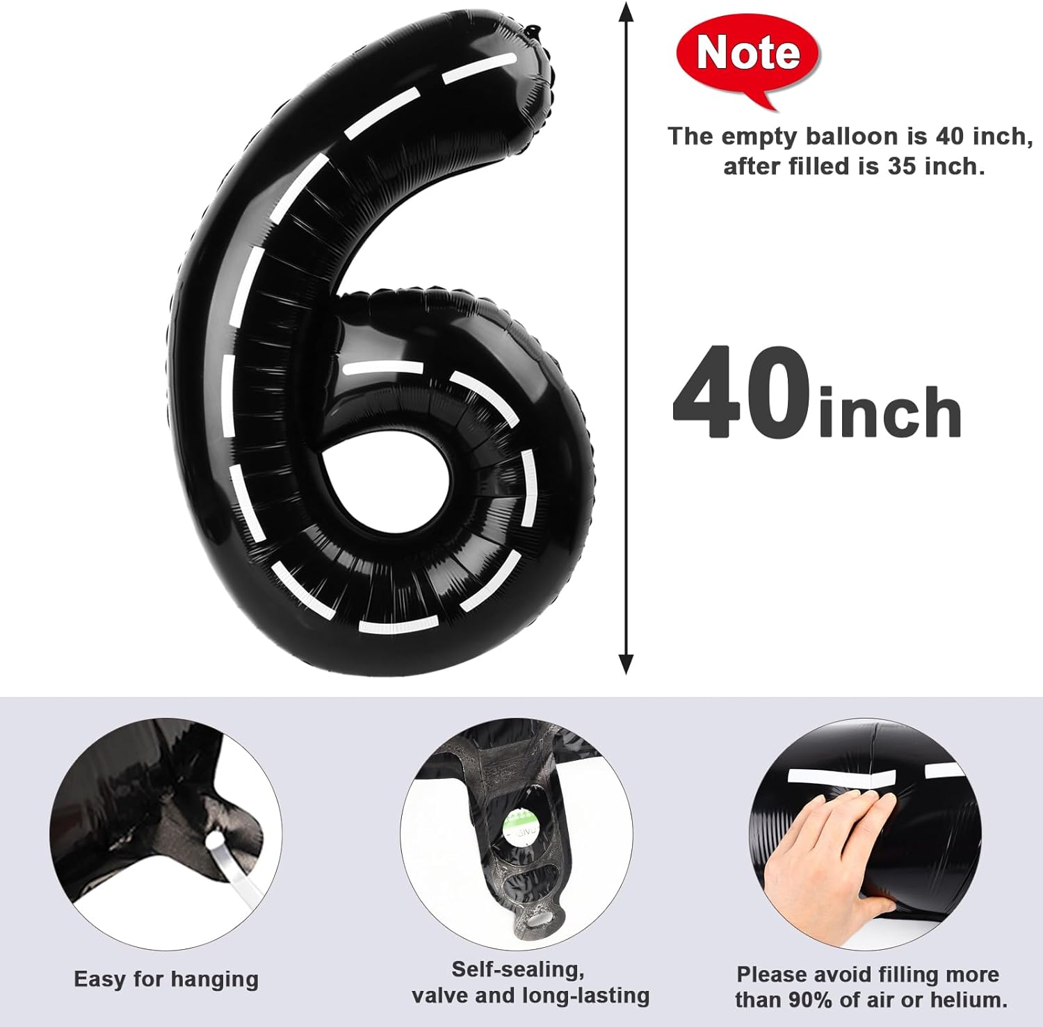 Number 6 Balloon - 40 Inch Black 6th Birthday Decoration for Men & Women | Perfect for Anniversaries & Graduations