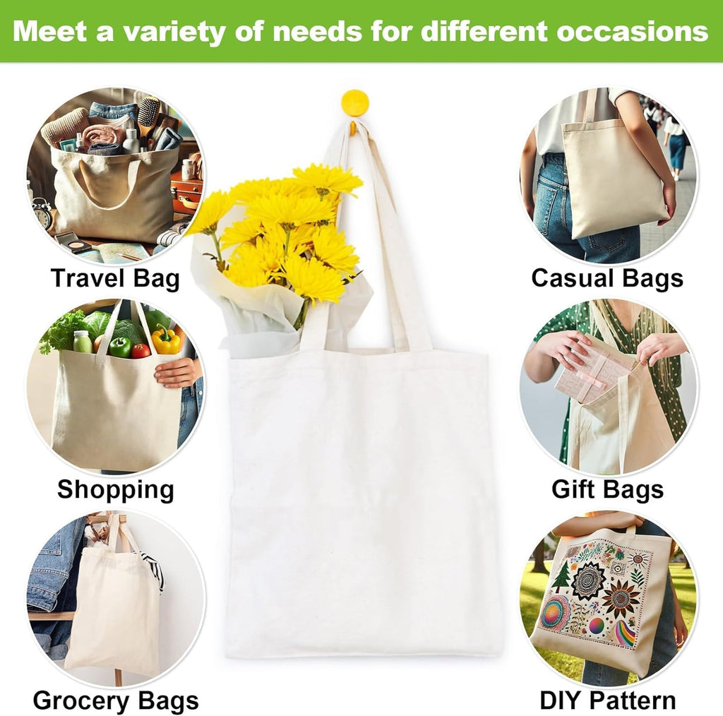 Skiennix Canvas Tote Bag - 4 Pack Reusable Cotton Grocery Bags with Handles for Crafts & Gifts