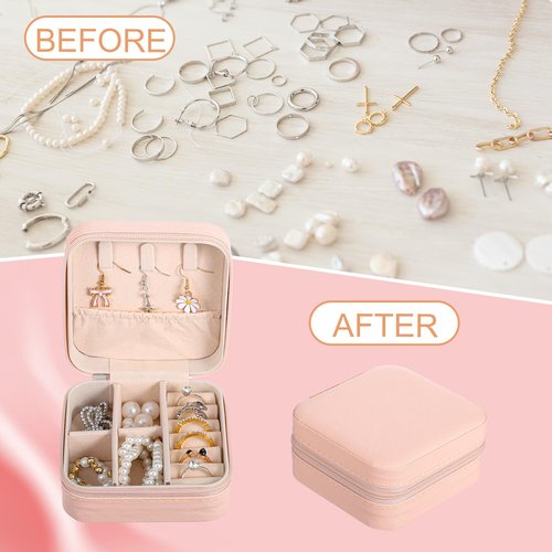 8 Pack Travel Jewelry Case Small Travel Jewelry Box Bridesmaid Gifts Jewelrys Box, PU Leather Small Jewelrys Case Organizer Storage for Rings Earrings Necklaces, Beauty Gifts for Women Girls (Pink)