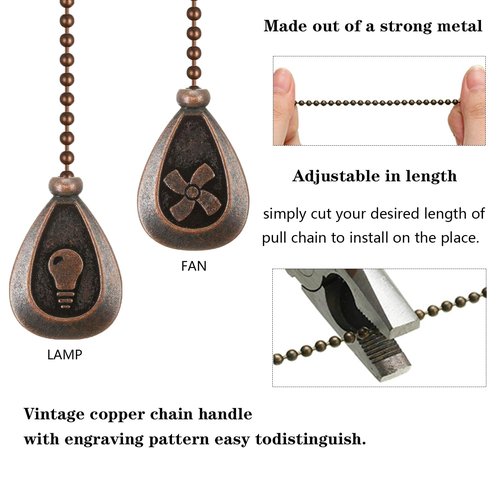Generic Red Bronze Ceiling Fan Pull Chain Extender 30.48cm chain sash ball fan connector (Red antique brass), DSLL-1