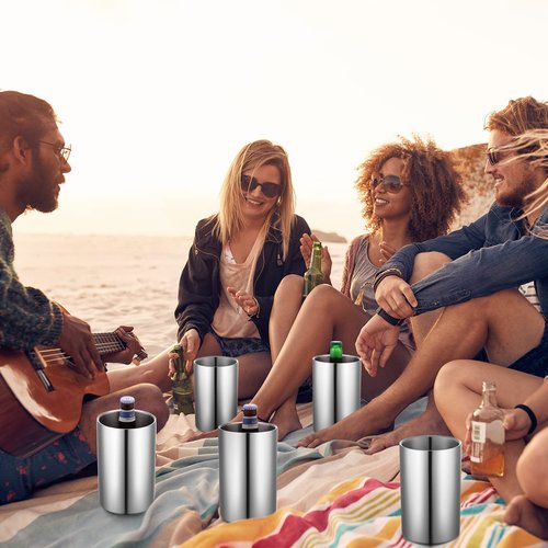 Potchen 6 Pack Wine Chiller Bucket Wine Bottles Cooler Bulk, Stainless Steel Double Wall Insulated Champagne Ice Bucket for Parties,Fits for 750 ml Bottles(Silver)