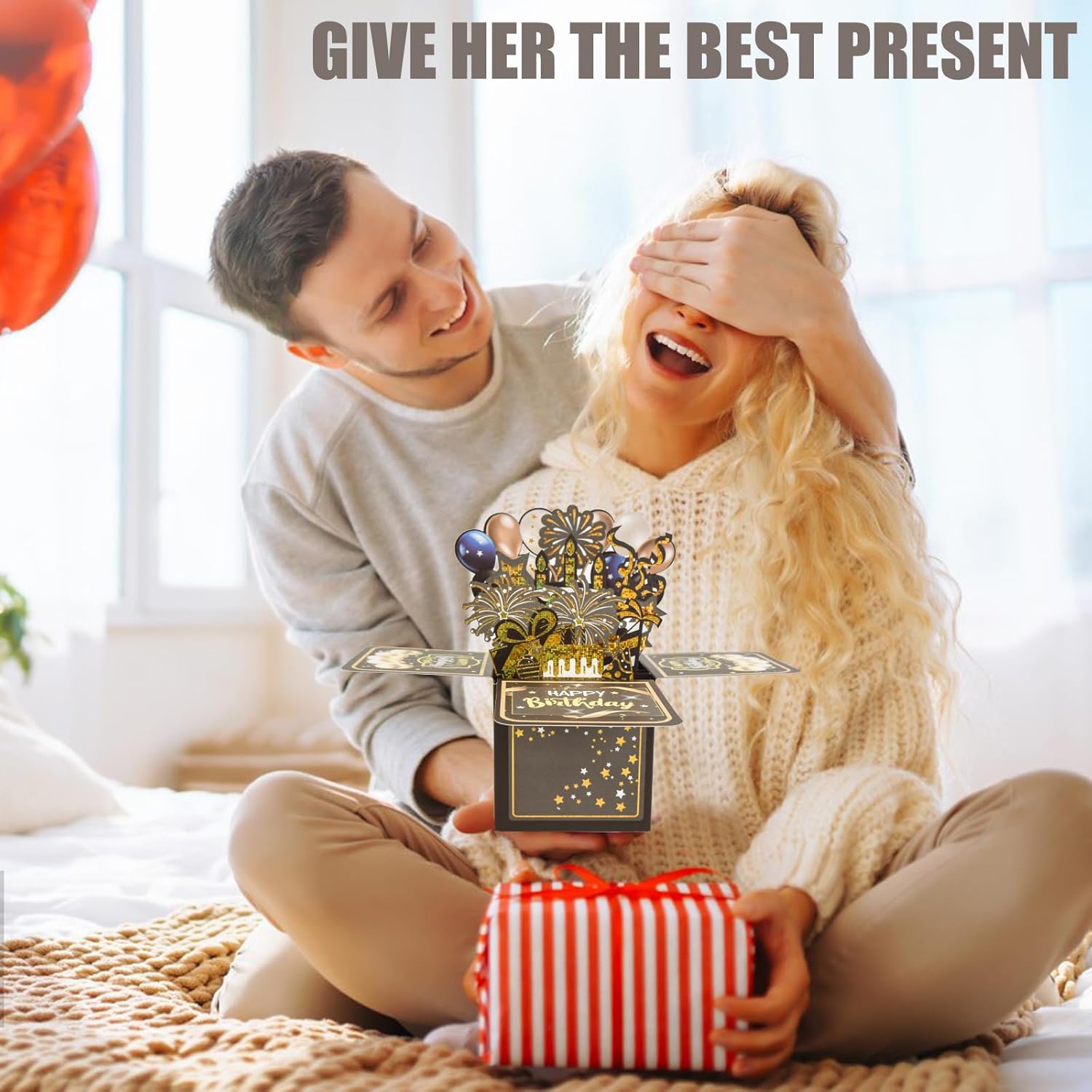 Surprise Pop Up Birthday Cards - Unique 3D Handmade Greeting Card for Adults & Kids | Black Design