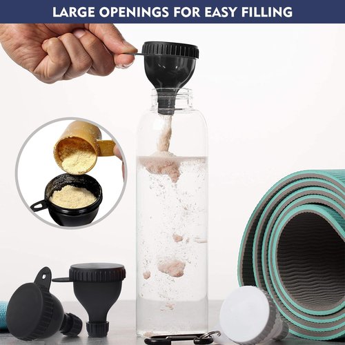 TEESSUE 2 Pcs Protein Powder Container, Portable Protein Powder Travel Container, Protein Powder Funnel, Water Bottle Funnels for Powder Mixes, Pre Workout/Gym Supplement Funnel Keychain (50ml+100ml)