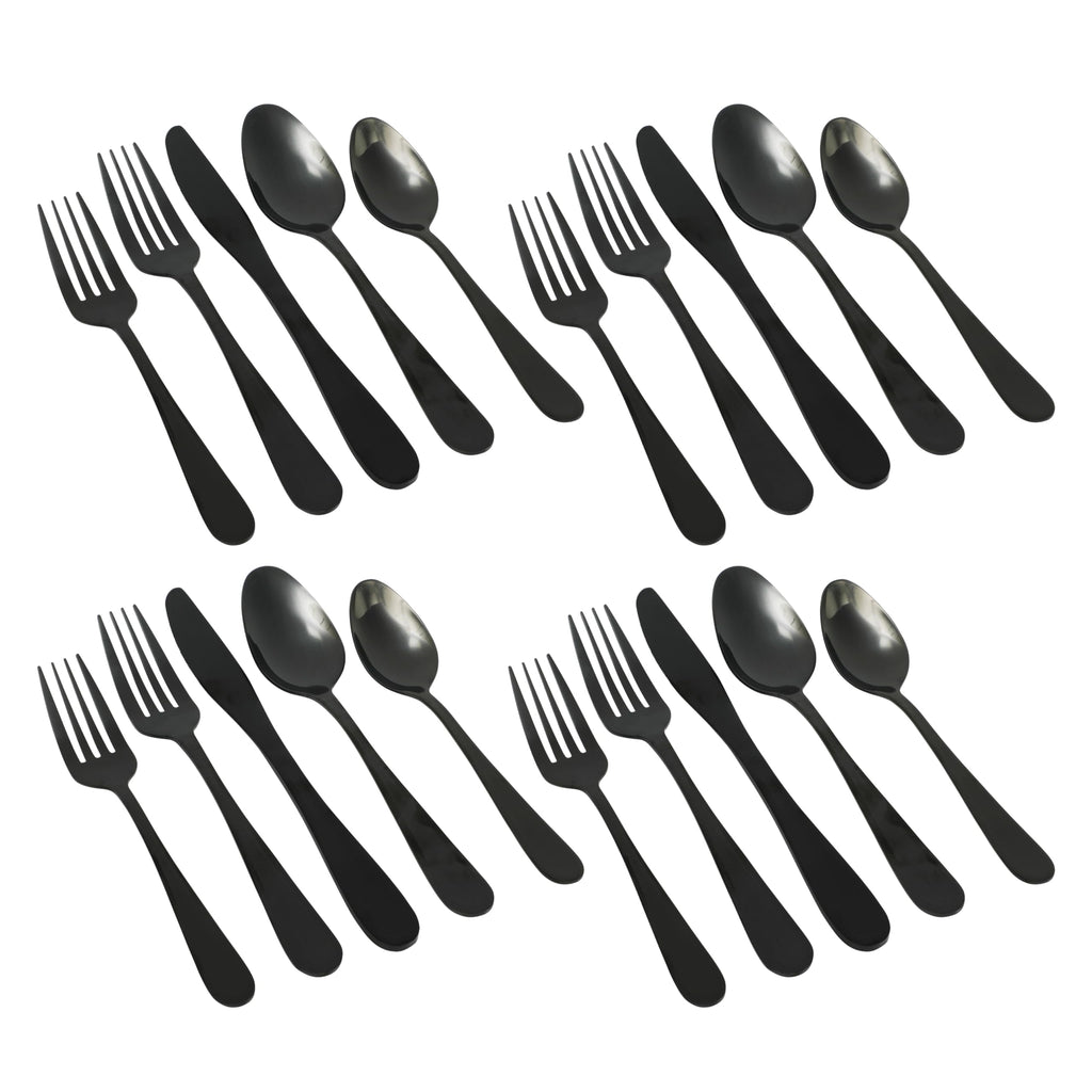 Gibson Home Ravidia Black Heavy Gauge Flatware Cutlery Silverware Set 20 Pieces, Stainless Steel Colorful Utensils, Tableware Set Service for 4