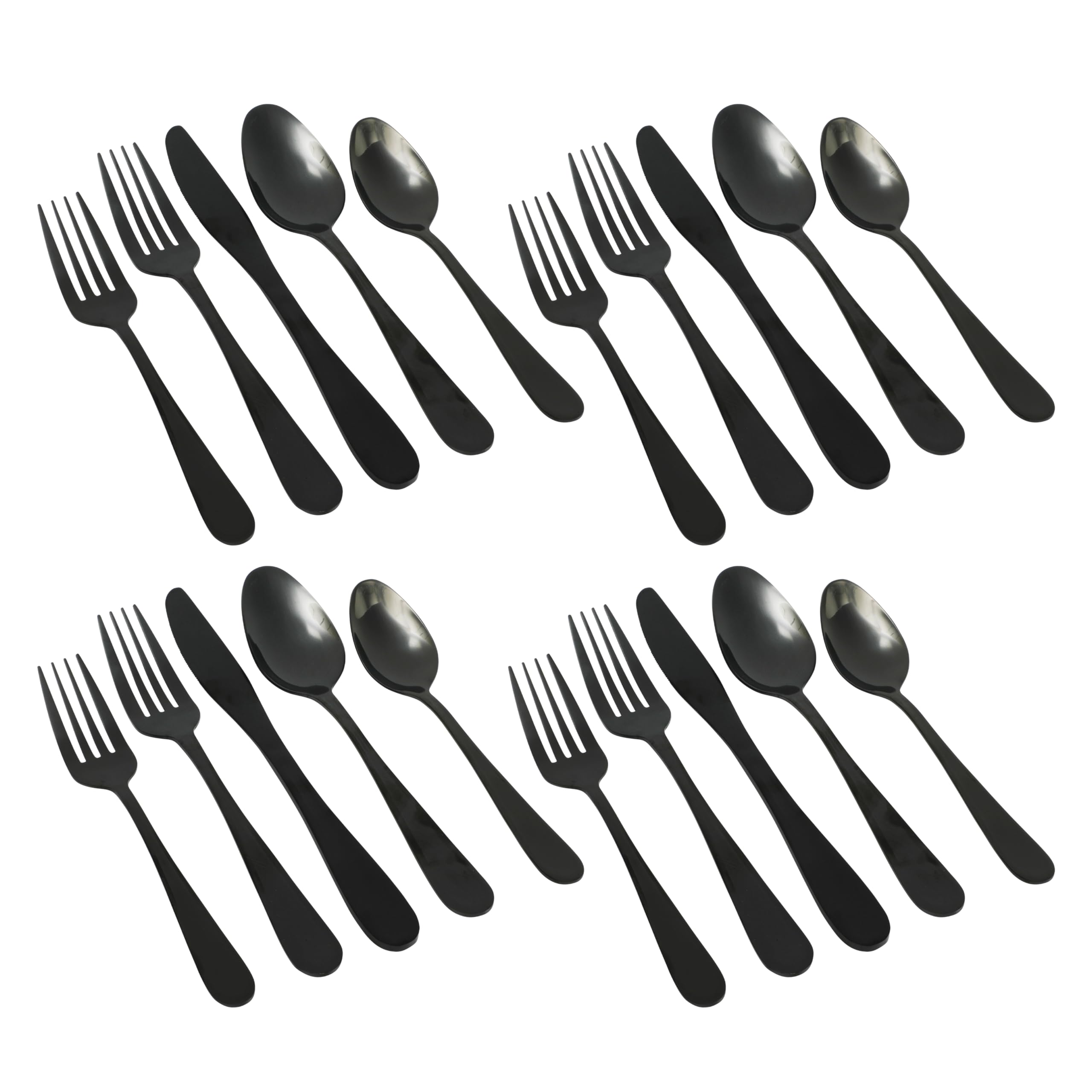 Gibson Home Ravidia Black Heavy Gauge Flatware Cutlery Silverware Set 20 Pieces, Stainless Steel Colorful Utensils, Tableware Set Service for 4