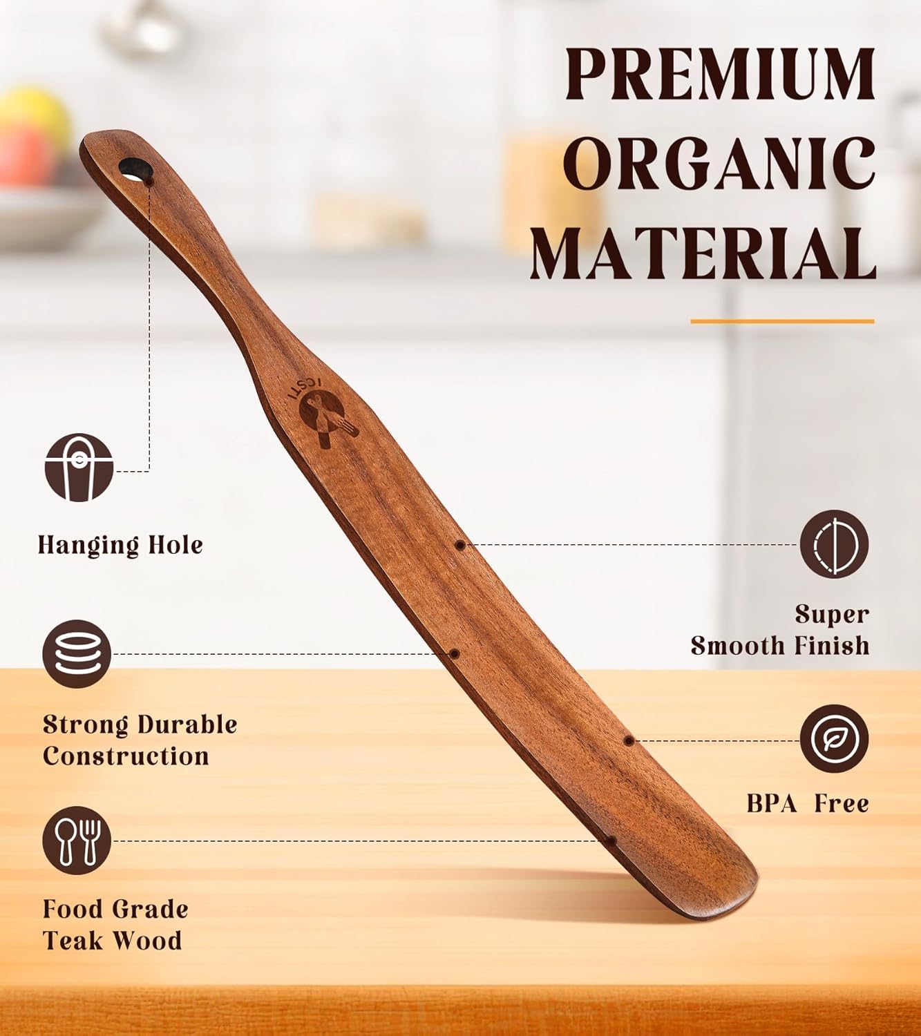 Skiennix Skinny Spurtle - Natural Teak Dough Whisk for Sourdough Starter | Perfect for Mixing & Reaching Jar Bottom