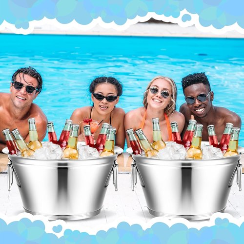 Maxdot Stainless Steel Beverage Tub Large Champagne Buckets 20-Quart 5-Gallon Insulated Ice Bucket for Parties with Double Hinged Handles Heavy Duty Drink Cooler Tub Wine Beer Chiller for Parties