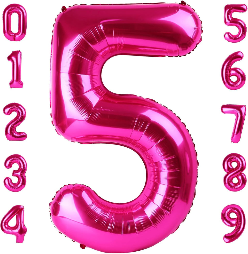 Skiennix 40-Inch Hot Pink Number Balloons - Perfect for 5th Birthday & Wedding Decor | Set of 5