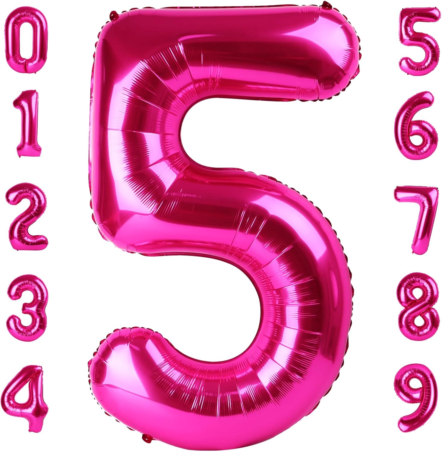 Skiennix 40-Inch Hot Pink Number Balloons - Perfect for 5th Birthday & Wedding Decor | Set of 5