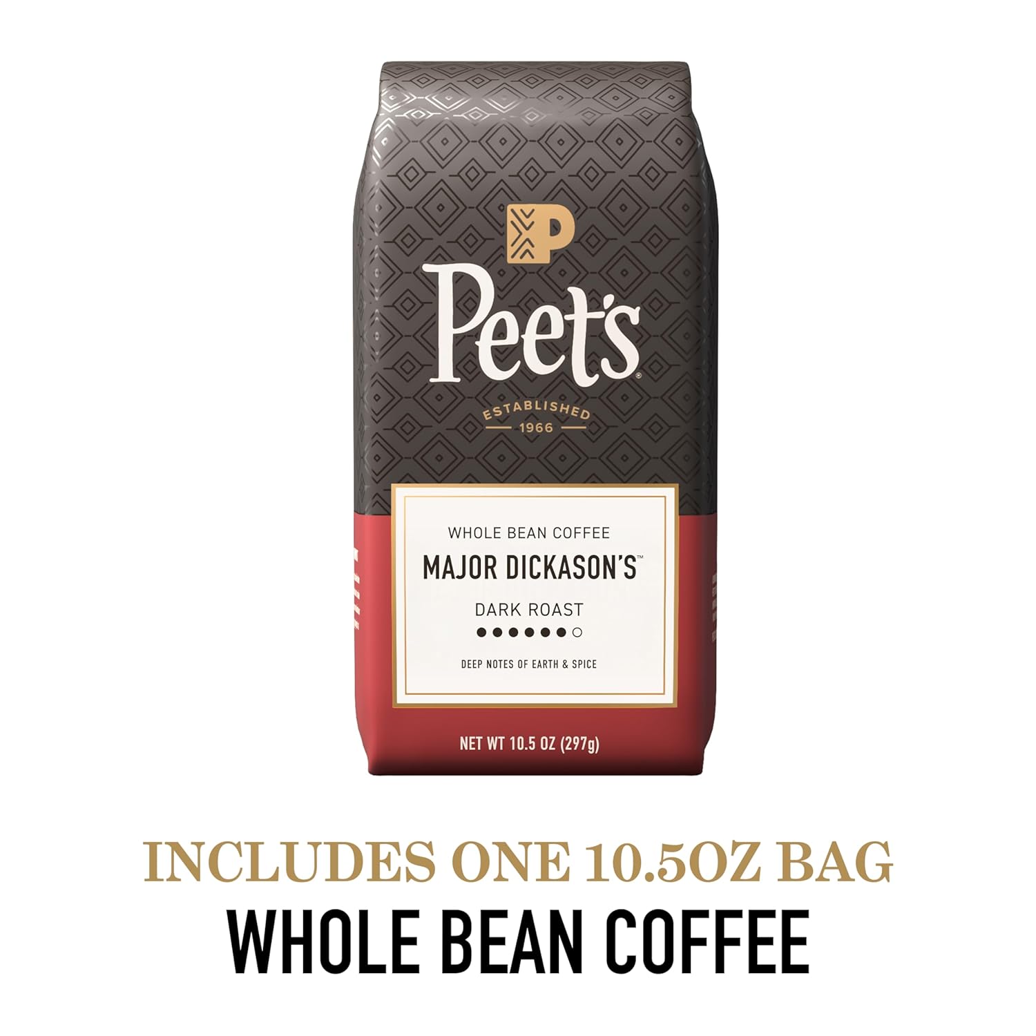 Peet's Coffee Dark Roast Whole Bean Coffee - 100% Arabica Major Dickason's Blend, 10.5 Oz Bag