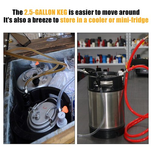 Hgkeke New 2.5 Gallon Ball Lock Keg, 304SS Corny Keg Cornelius Keg with Dual Rubber Handles & Rubber Bottom -Portable Beer Keg with 2 Keg Lid Gaskets - Ideal for Homebrew Party Beer&Beverage Disperse