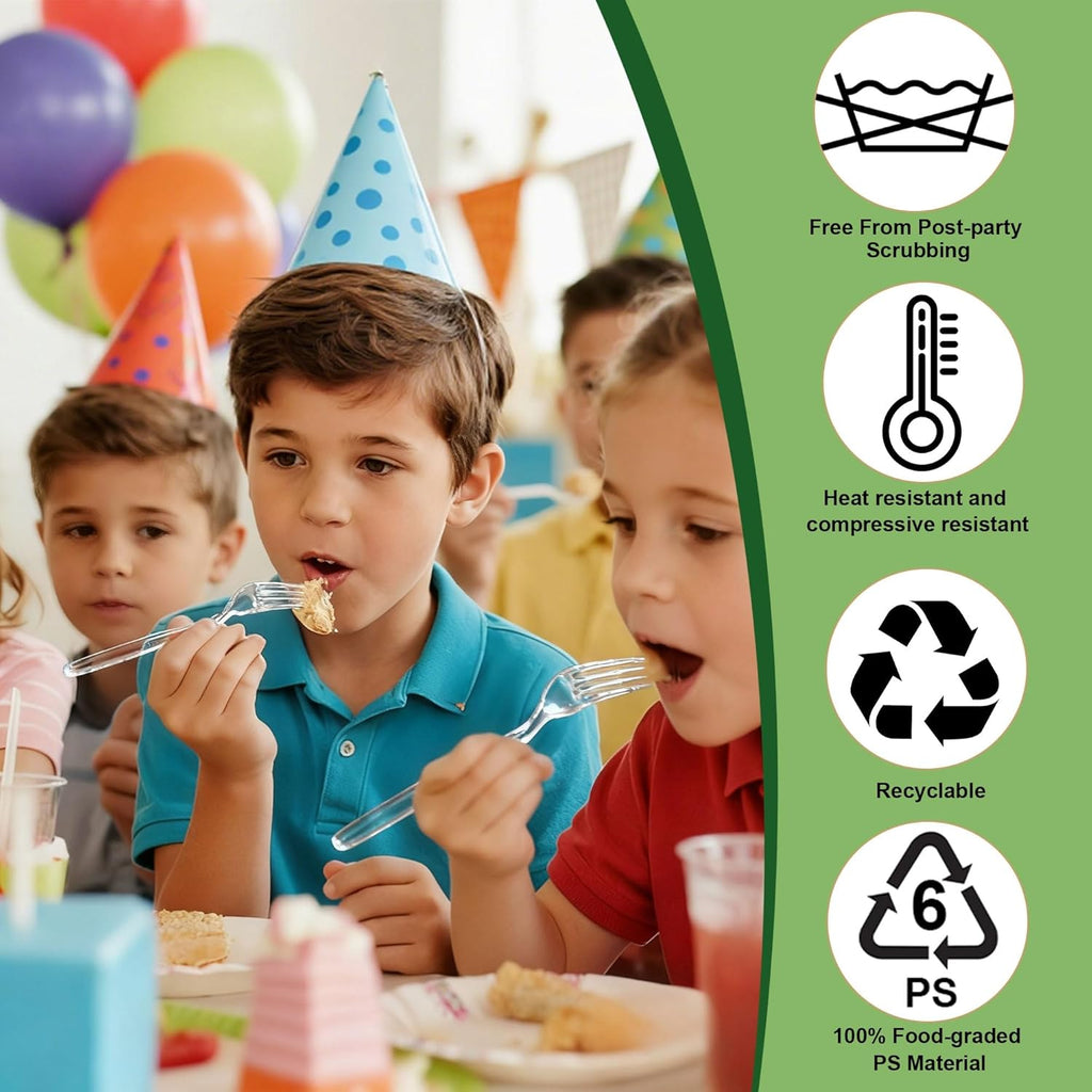 Zcaukya Disposable Plastic Forks Set - 100 Count Clear Heavy-Duty Utensils for Parties & Catering